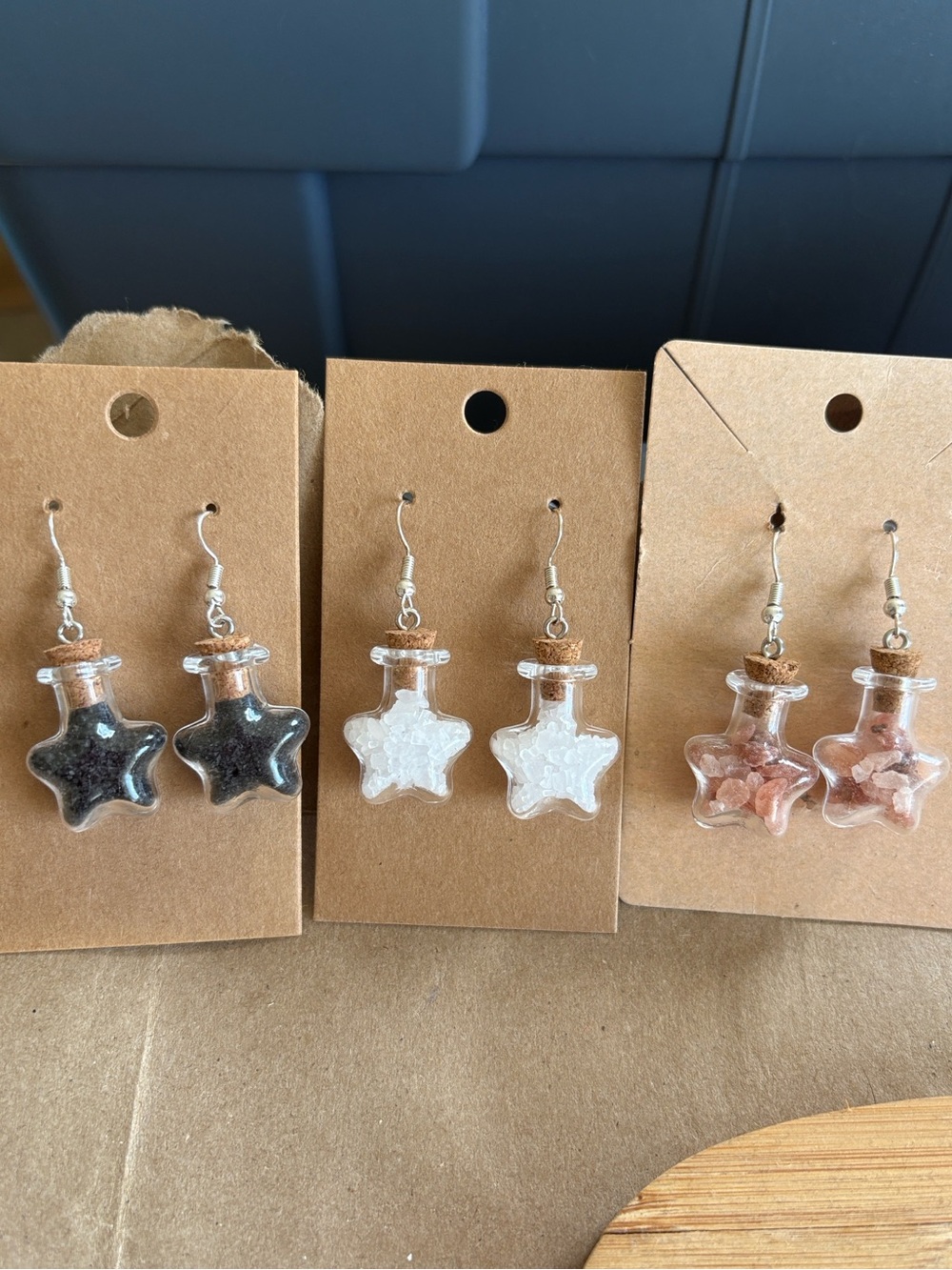 3Pairs Star Bottle Dangle Earrings 
Black, White, Pink